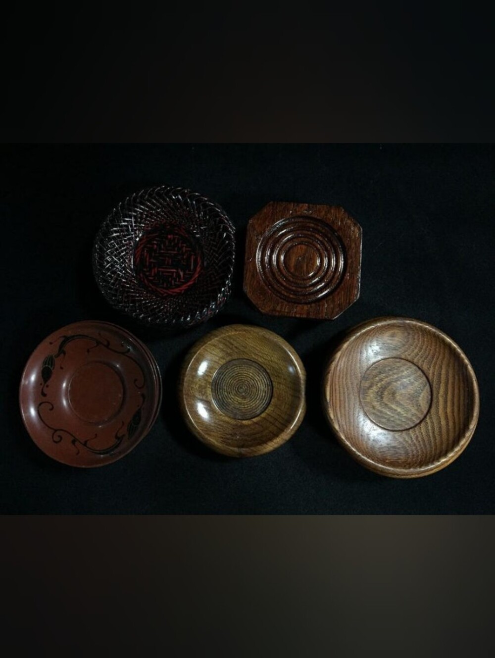 Assorted Wooden and Lacquer Accent Dishes - Brown